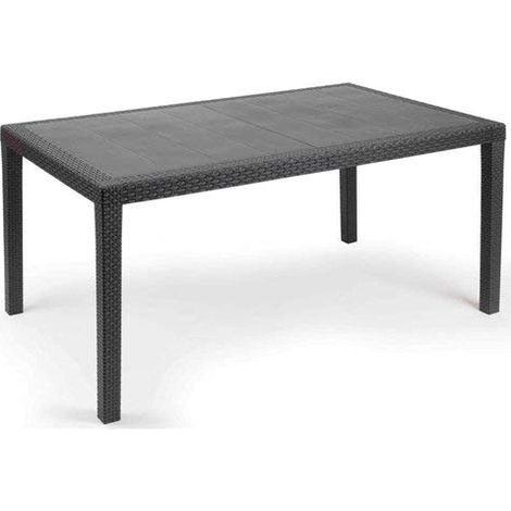 Table d'extérieur, Étagère rectangulaire fixe, Table de jardin polyvalente effet rotin, 138x78h72 cm, Anthracite (1/3)