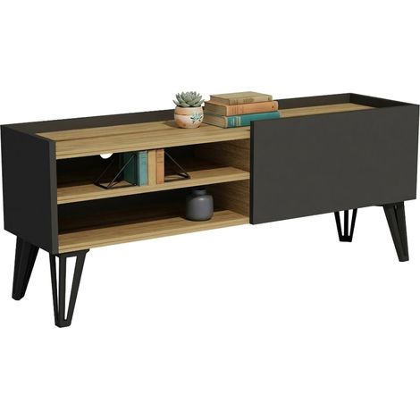 Mobile Porta tv Cremia, un Ripiano, Un'anta, 3 Vani, 120x33x50h cm Nero Antracite