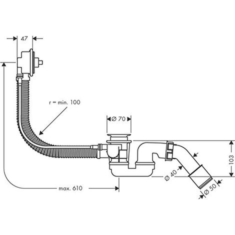 Hansgrohe Flexaplus - Unitá interna di scarico e troppopieno per vasche da bagno normali 58140180 (1/3)