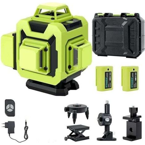 Niveau Laser 360°x 4 Chantier Autonivelant,Lazer Niveaux 4D 16 Lignes Laser,Nivellement Automatique, Support Rotatif, Télécommande,2x2400 mAh Batterie,Autonivellement et Mode Pulsé Extérieur (1/4)