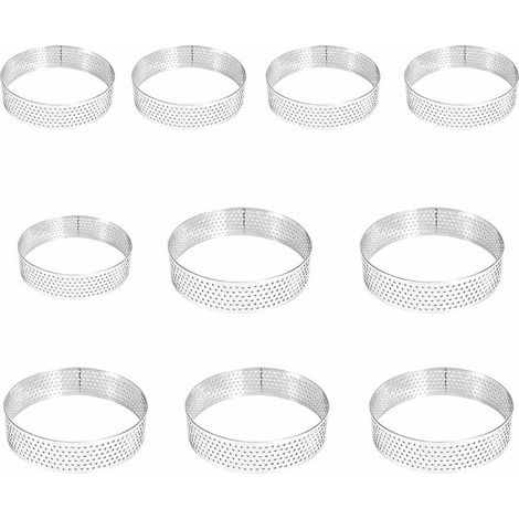 Tarteringe, 10er-Set, perforierte Ringe aus lebensmittelechtem Edelstahl. Durchmesser: 8 cm und 6 cm. Ideal für die Zubereitung kleiner Obsttörtchen. (1/5)