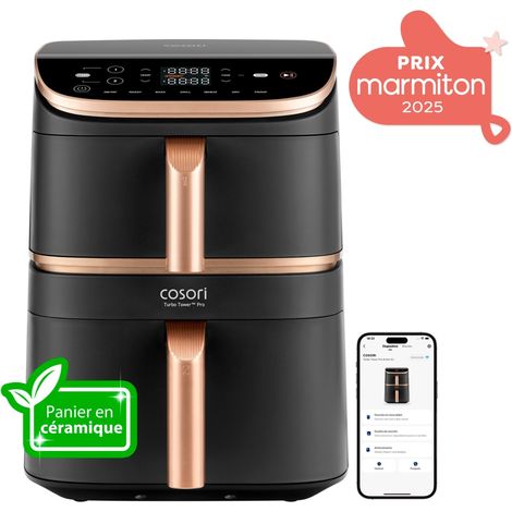 Freidora sin aceite COSORI - Turbo Tower Pro Smart - Capacidad 10,8L - 2 cubetas - 7 programas - 2630W - Negro