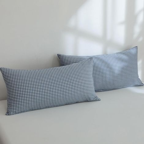 Taie Oreiller 50x70 Coton Carreaux - Bleu Clair Vichy (1/5)