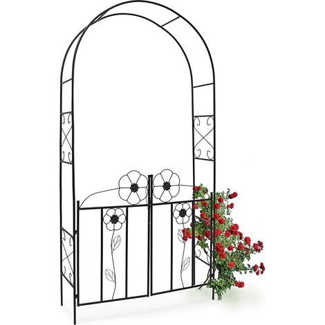 BAKAJI Arco da Giardino per Piante Rampicanti con Cancello Battente in Metallo 116 x 36,5 x 228H cm Colore Nero (1/5)
