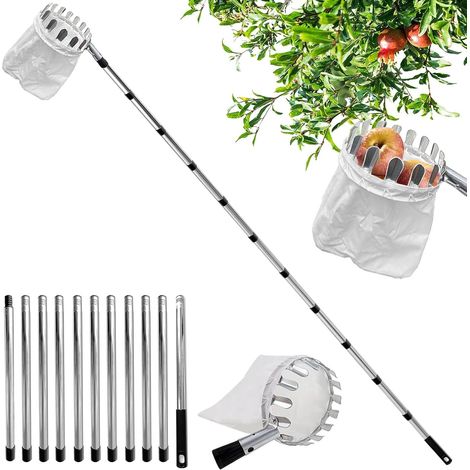 Fruit Picking with Telescopic Handle, 4.2 m Cherry Fruit Picking Tool with Adjustable Lightweight Pole and Fruit Storage Bag, for Harvesting Pear Lemon Orange (1/5)