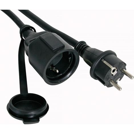 Perel Verlängerungskabel, H05RR-F 3G2.5, 5 m, 16 A/230 V, 3680 W, Typ E/F, IP44, Gummi, schwarz