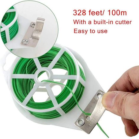 Fascette da giardino in filo verde – 2 rotoli da 100 m ciascuno, con taglierina integrata, per un supporto versatile delle piante.