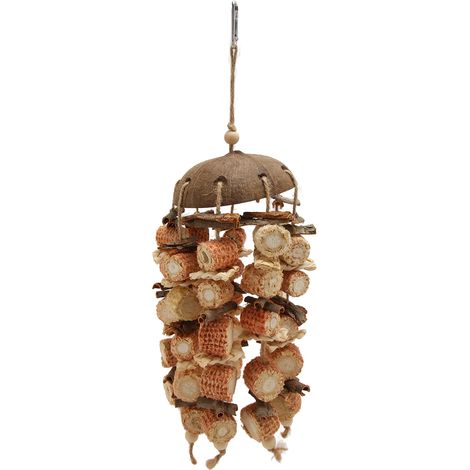 Jouet à mâcher pour oiseaux en coquille de noix de coco, écorce d'épi de maïs et feuilles de maïs : résistant aux morsures, amusant et décoratif. (1/5)