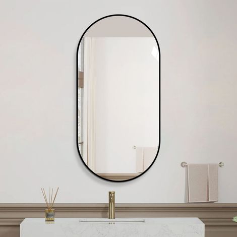 MIROIR MURAL ARQUÉ 60x120 CM – Cadre aluminium noir, miroir HD sans cuivre, design moderne pour salle de bain, coiffeuse et entrée, installation flexible (1/5)