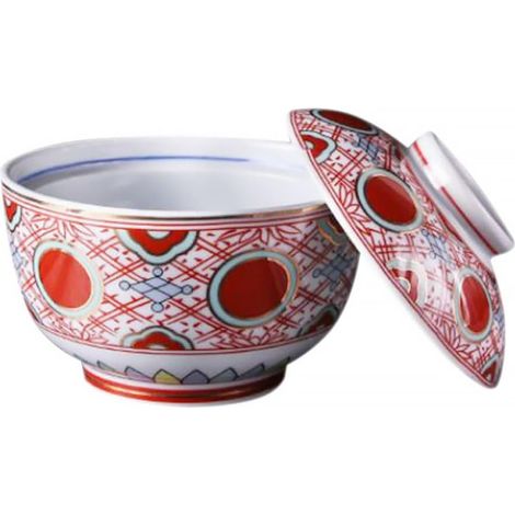 Bol soupe céramique rouge avec couvercle, 1 pièce pour miso, riz, nouilles maison