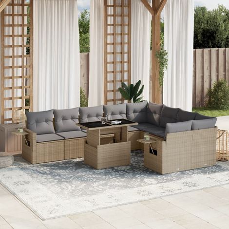 Salon de jardin modulable 10 pièces en résine tressée beige avec coussins, 90.25kg - PANGIVO (1/5)