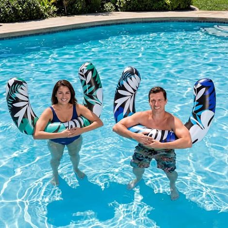 Frites de piscine incurvées (76 x 61 cm) à motif de feuilles tropicales hawaïennes - Jouets gonflables pour adultes, plage, jeux d'eau (1/5)