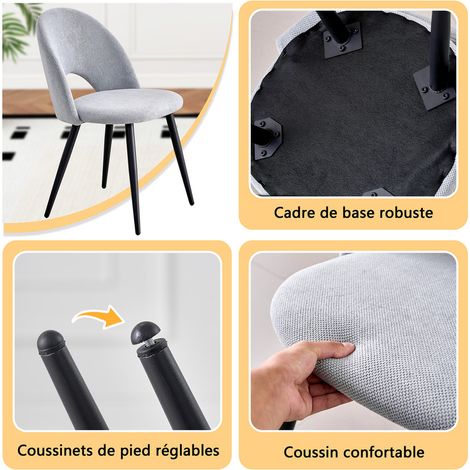 Wokaka Lot de 4 chaises de salle à manger - Chaise contemporaine - pieds en métal, velours(gris)