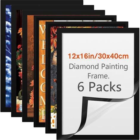 Cadres - YSTP - Lot de 6 cadres diamants 30x40 cm - Autocollants magnétiques - Décoration murale - Noir (1/4)