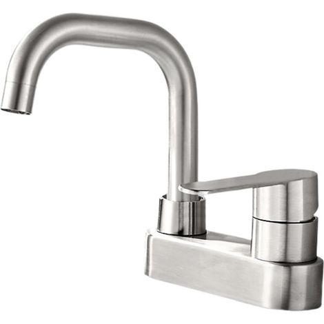 Mitigeur de lavabo, inox, 2 trous, pour lavabo et sanitaires