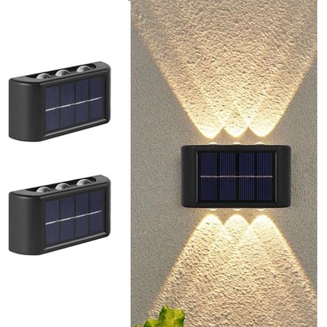 Lot de 2 Appliques Murales Solaires D'extérieur Réglables, Appliques Murales Solaires Up and Down, IP65 Étanche LED Applique avec 6 Lampes pour Jardin Pelouse (1/4)