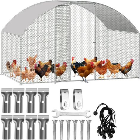 EINFEBEN Enclos poulailler Enclos extérieur Acier galvanisé avec grillagé und Auvent cage pour animaux Poulailler pour lapin 3 x 2 x 2 m dôme