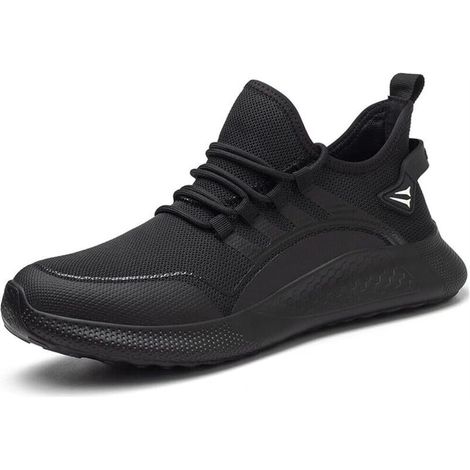 Herren-Arbeitsschuhe mit Stahlkappe, leicht, bequem, unzerstörbar, durchtrittsicher, Slip-On-Sicherheitsschuhe für Industrie und Bauwesen-41, Schwarz