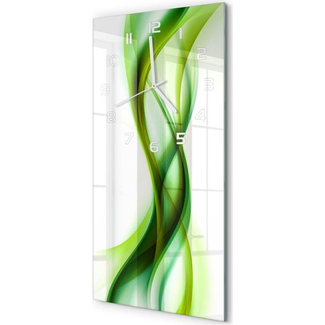 Horloge Murale Verticale Originale Verre Trempé Décoration Murale Abstraction de vague 30x60 cm (1/5)