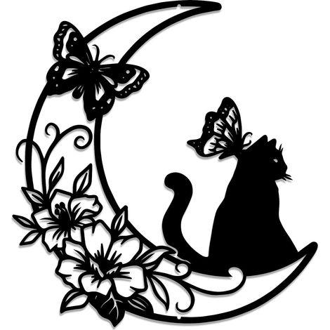 Décoration Murale Métal Silhouette Chat Noir et Lune pour Intérieur (Black 6) (1/5)