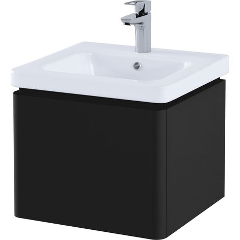 RAK Resort Wall Hung 1-Drawer Vanity Unit with Basin 500mm Wide - Matt Black (1/3)