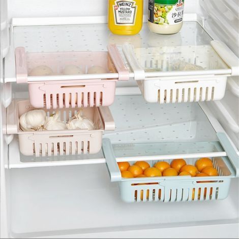 Kühlschrank-Aufbewahrungsbox, erweiterbarer Kühlschrank-Organizer, stapelbare Kunststoffschubladen, Küchenaufbewahrung und -organisation, Beige (1/4)