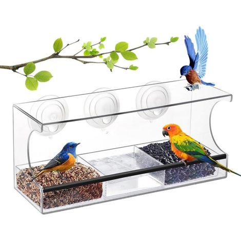 Großes, transparentes Vogelfutterhaus mit Saugnapf und Abflusslöchern (1/4)