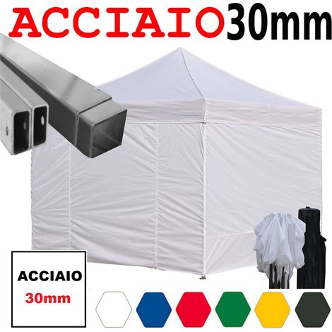 Gazebo 3x3 m bianco pieghevole portatile estendibile richiudibile estensibile acciaio con laterali per fiere eventi stand chiosco tenda tendone mercato mercatino (1/5)
