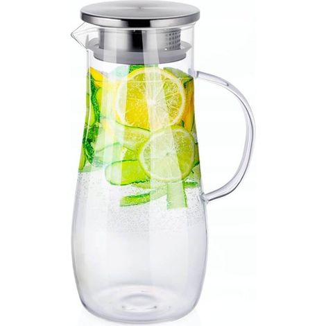 Carafe en verre avec couvercle 1,4 l - Carafe à eau avec filtre en acier inoxydable - Carafe en verre pour boissons froides et chaudes - Carafe élégante (1/5)