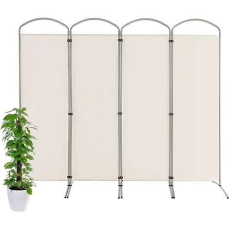 COSTWAY Grand Paravent Pliant à 4 Panneaux, Séparateur de Pièce Pliable de 188 CM de Haut, Séparateur d’Ecran en Tissu Autoportant, Cloison de Pièce Extra Large, pour Salon/Chambre/Bureau Blanc (1/5)