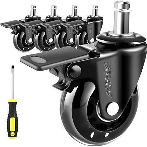 Replacement Casters for Office Chair 11 x 22 mm (with Brakes), Replacement Wheels for Office Chair, Silent 360° Swivel Chair Wheels, Floor Protecting Chair Wheels (1/5)