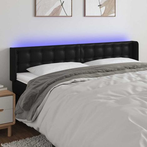Tête de lit LED réglable en similicuir noir, 2 bandes LED, 183 x 16 x 78/88 cm - PANGIVO (1/5)