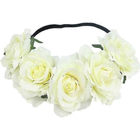 Couronne de roses, guirlande de fleurs, bandeau, accessoire de tête pour mariage et festival (rouge) (d-583-a)-beige