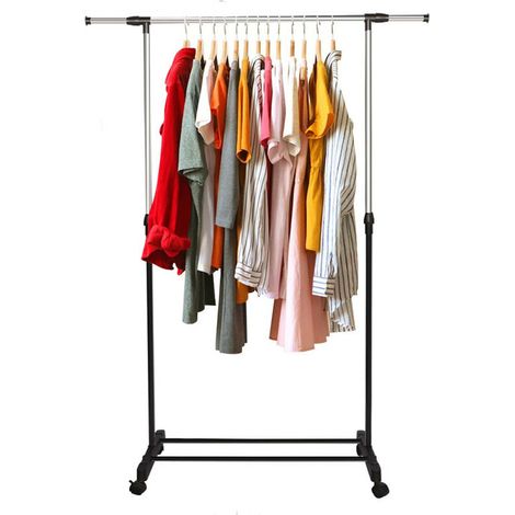 – Penderie à vêtements mobile réglable sur roulettes – Acier inoxydable pliable – Dimensions 90-158 x 80-145 cm – Pour espaces domestiques et commerciaux