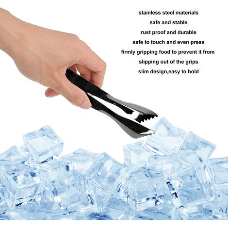 Pinces à glaçons de qualité alimentaire, en acier inoxydable épais antidérapant, pinces à sucre pour la maison, la cuisine et le bar, plaquées noir. (1/5)