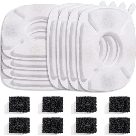 Lot de 8 filtres de rechange et 8 éponges de préfiltration de rechange pour distributeur d'eau pour animaux Veken - Idéal pour un usage quotidien, conception ergonomique... (1/5)