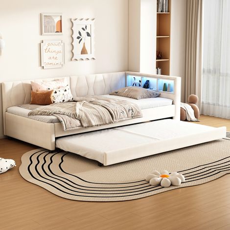 letto contenitore 90x200 estraibile LED USB beige OKMYHOME (1/5)