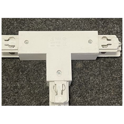 Jonction en T blanc 120x80mm pour rail monophasé 3 allumages 230V/440V 16A alim gauche TRAJECTOIRE 231201