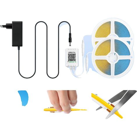 Tiras LED, control por aplicación y mando a distancia, diseño regulable y recortable, 20 m, enchufe europeo 220V-240V. (1/2)