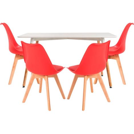 Conjuntos de mesa y sillas - Conjunto Mesa Tower Rectangular 120 x 80 cm Blanca y Pack 4 Sillas Synk Basic - Rojo (1/5)