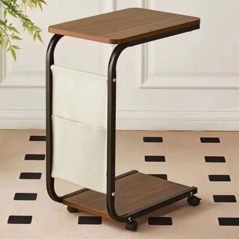 Tavolino Ausiliario Marrone Ruote Design Moderno Letto Divano Borsa Portaoggetti (1/4)