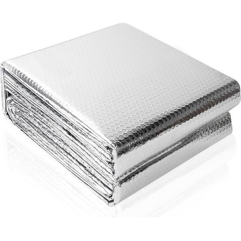 Isolant Thermique en Film Aluminisé a Bulles Double Face 3mm avec 12 pcs de ruban adhésif, Résistant pour Réflecteur radiateur de Chaleur et Protéger Contre Froid-1m x 5m (1/5)