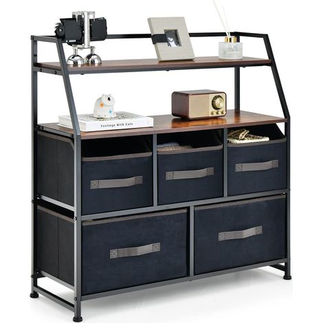 COSTWAY Aparador con 5 Cajones de Tela, Cajonera para Armario, Cómoda Dormitorio Cajones de Tela con Estante Superior, Diseño Anti-Vuelco, Armario Organizador para Dormitorio Entrada (5 cajones) (1/5)