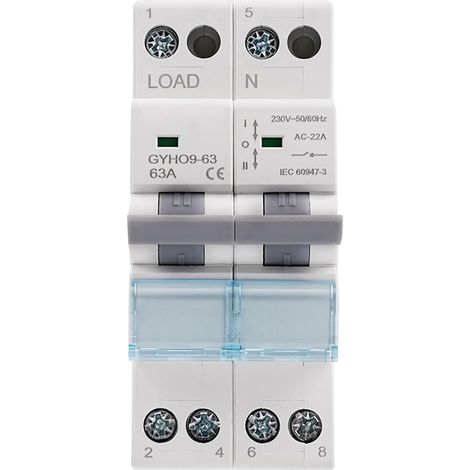 Manual Transfer Switch, Switch 2P 63A GYHO9-63 Power Transfer Switch Dual Electric Selector 230VAC with Power Indicator (1/5)