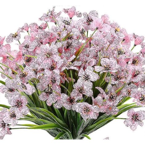 Fleurs violettes artificielles d'extérieur résistantes aux UV, lot de 12, en plastique imitation, ne se décolore pas. (1/5)