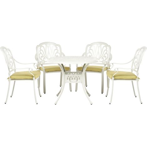 Set Bistro da Giardino a 4 Posti in Alluminio Bianco sporco con Cuscini Ancona (1/5)