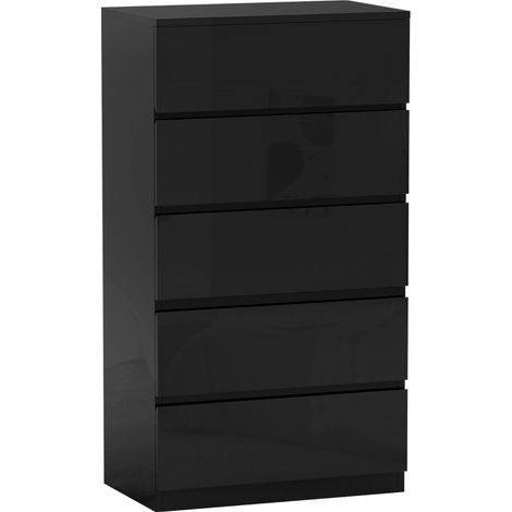 Felio Commode 5 tiroirs bois moderne rangement chambre noir (1/5)