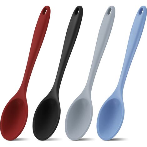 Ensemble de 4 cuillères de cuisine en silicone,cuillères de cuisine résistantes à la chaleur de 27 cm(cuillères, couleurs élégantes)