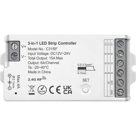 C31RF 3-in-1 2.4G LED Strip Controller (RGB, RGBW, RGBCCT, universal for LED strips)