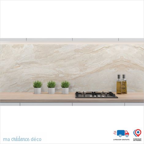 Crédence : Marbre clair de Breccia 2 - Couleur Beige marron - Alu composite - 60 - 120 (1/3)